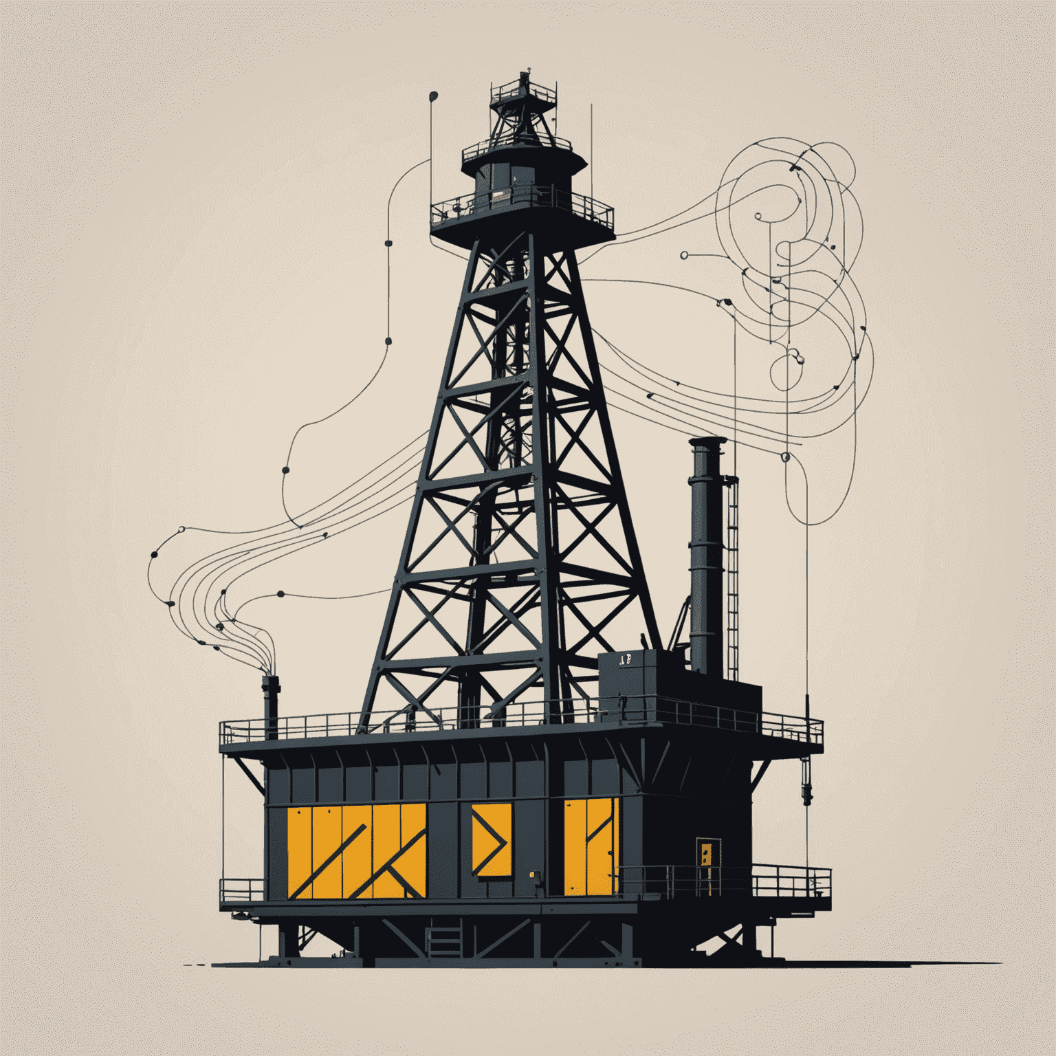 Pillboxdialect logo - A stylized oil derrick with AI circuit patterns