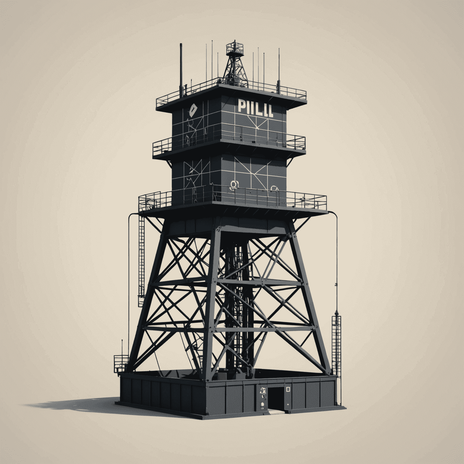 Pillboxdialect logo - A stylized oil derrick with AI circuit patterns