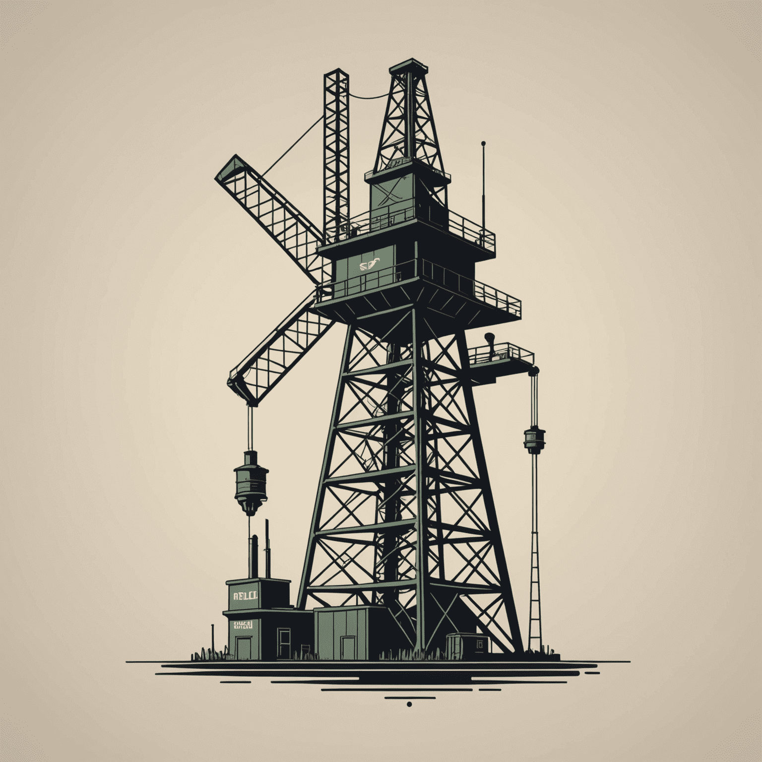 Pillboxdialect logo - A stylized oil derrick with AI circuit patterns