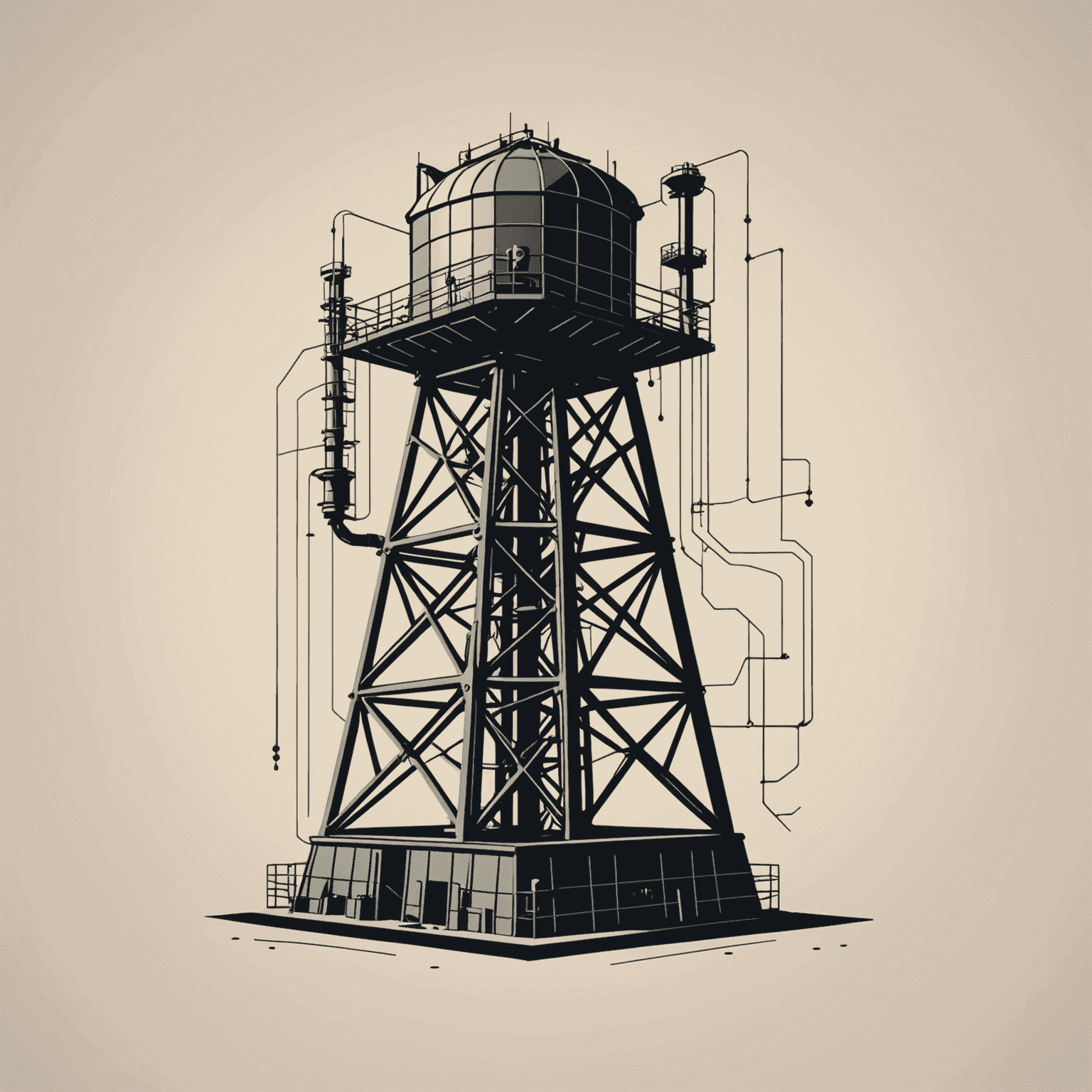 Pillboxdialect logo - A stylized oil derrick with AI circuit patterns