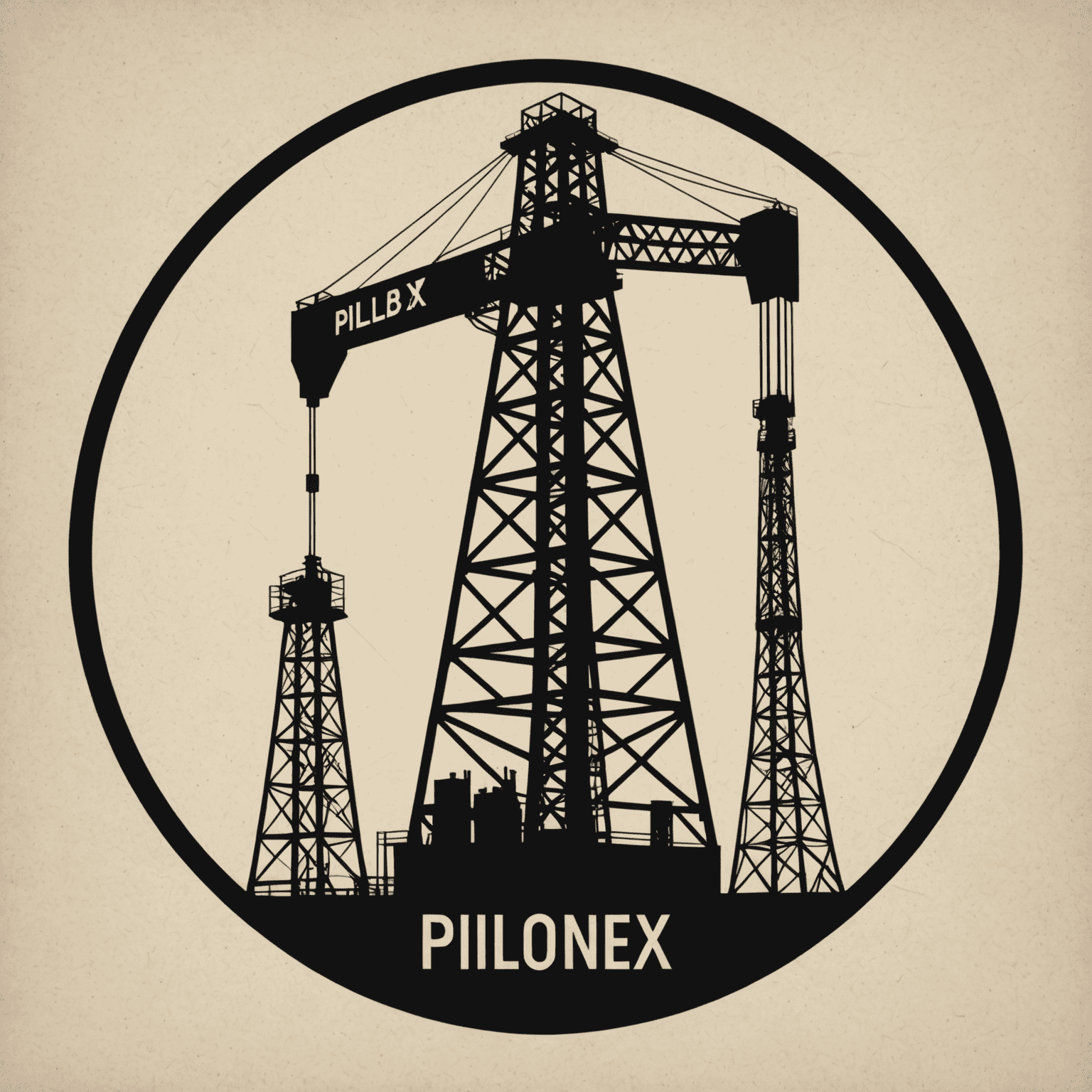 Pillboxdialect logo - A stylized oil derrick with AI circuit patterns