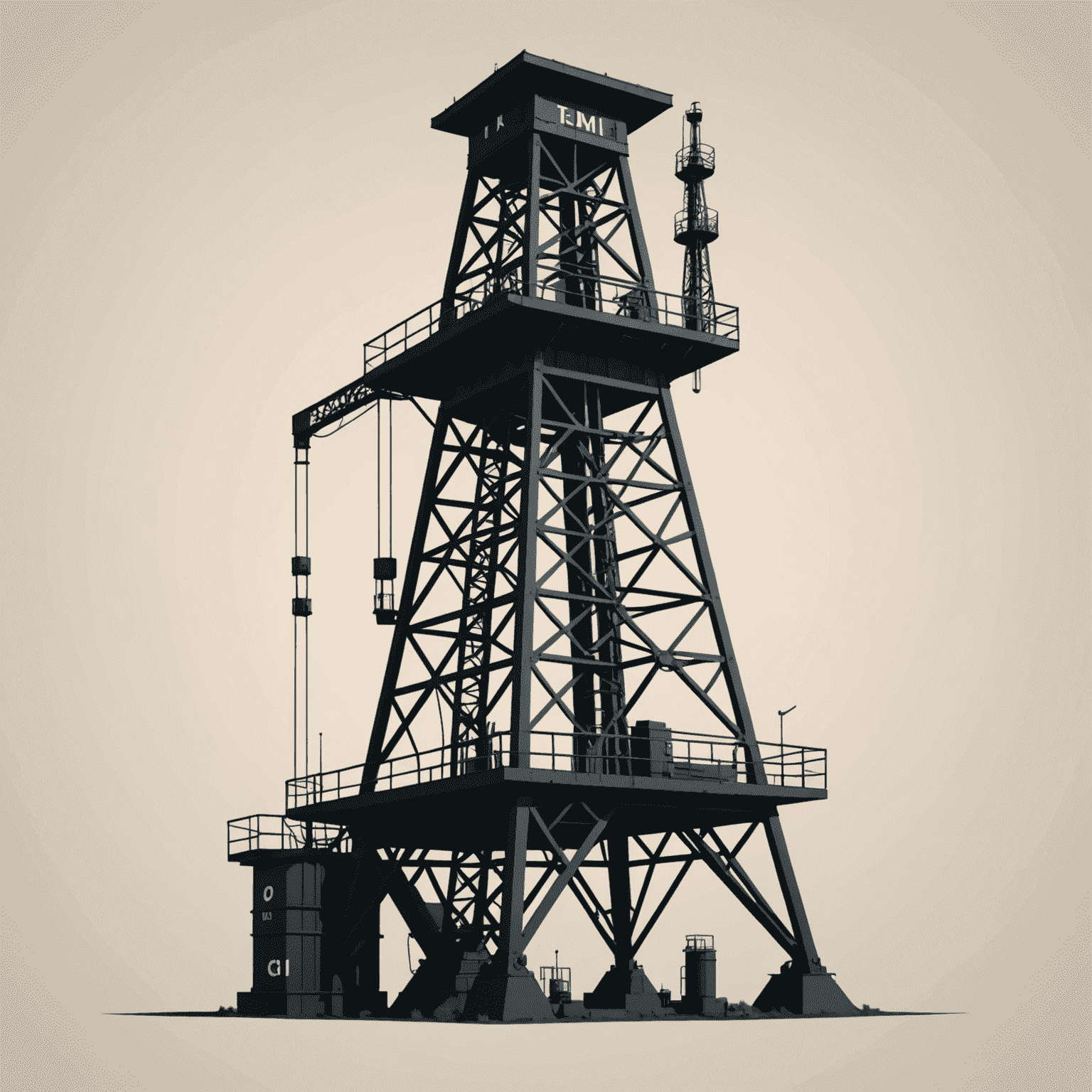 Pillboxdialect logo - A stylized oil derrick with AI circuit patterns