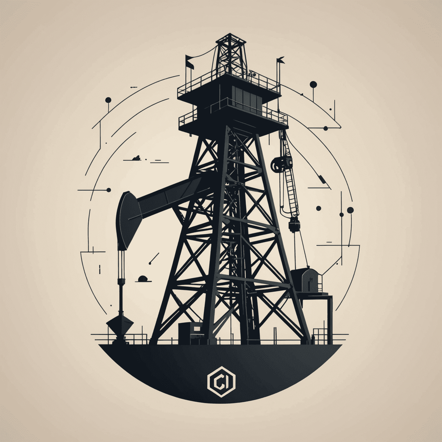 Pillboxdialect logo - A stylized oil derrick with AI circuit patterns