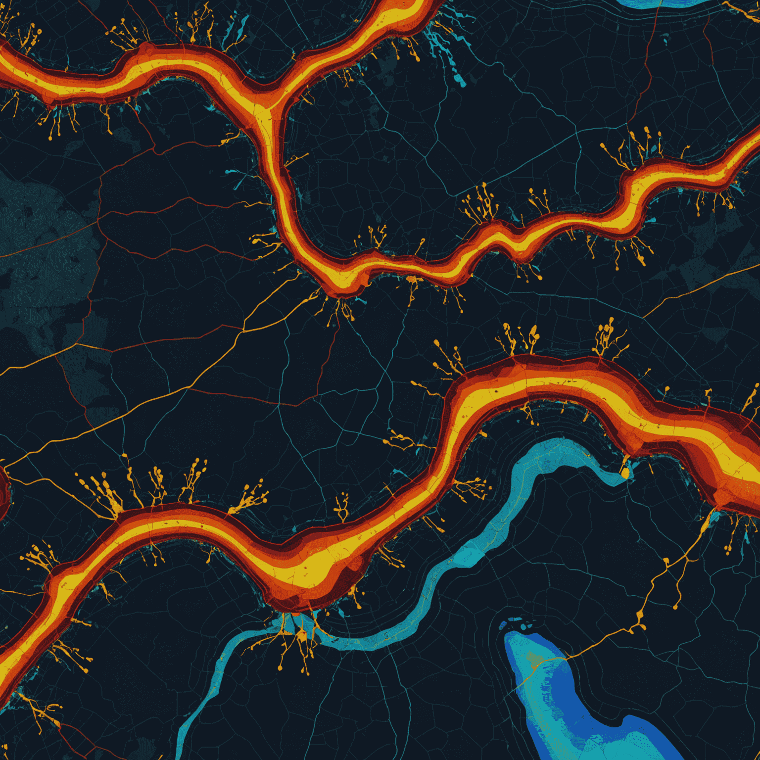 AI-powered seismic data analysis showing potential oil reservoirs in vibrant colors against a dark background