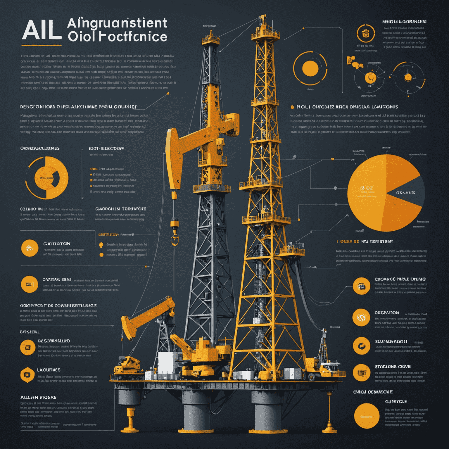 Infographic showing how AI algorithms optimize various aspects of oil production, including drilling, maintenance, and supply chain management, leading to increased profits